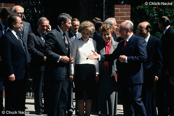 Gorbachev reaches out for Reagan's hand in San Francisco, CA