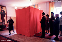 Russian voters line up at a polling station in Moscow, RU